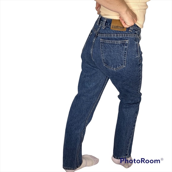 Vintage 90s contrast blue jeans mom jeans size 3/4 FITS LIKE 2 - Picture 2 of 13